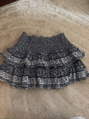 Floral Tiered Ruffle Mini Skirt - Navy